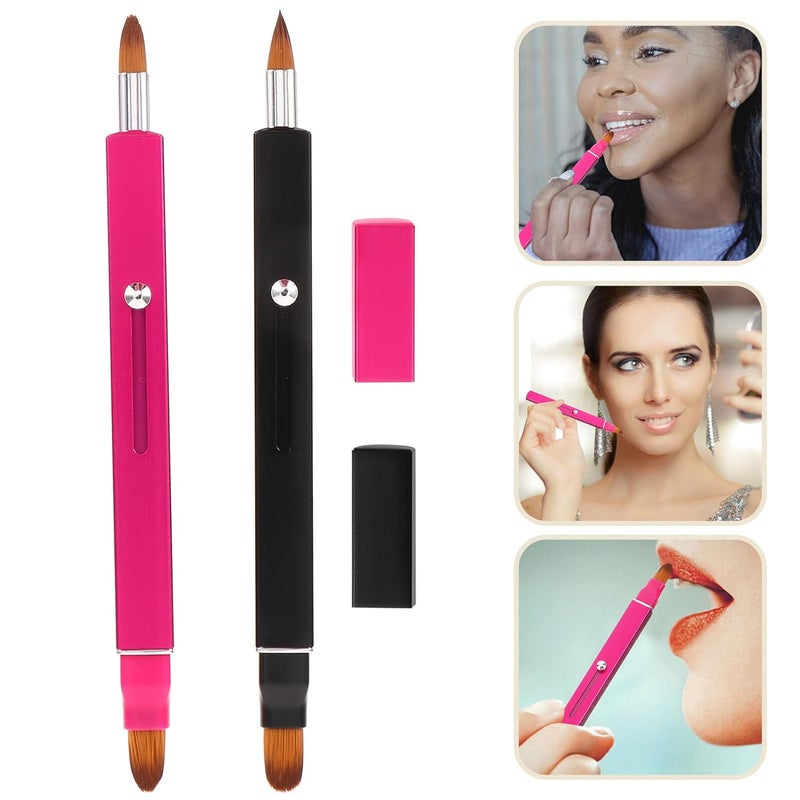 2Pcs Retractable Double Head Lip Brush with Cap Portable Lipstick Applicator Makeup Tool - Image 4